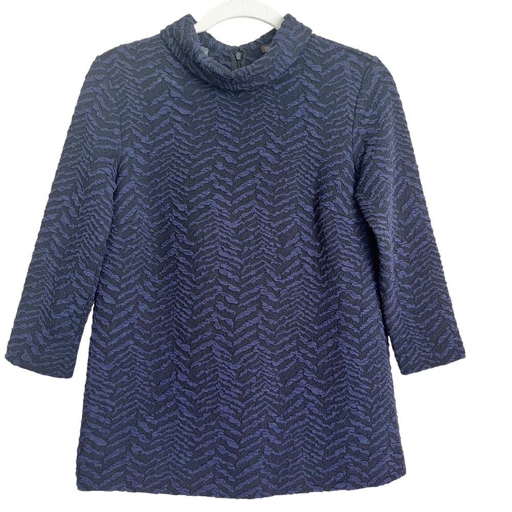 J. McLaughlin Top Womens Size XS Mock Neck 3/4 Sleeve Black with Dark Blue